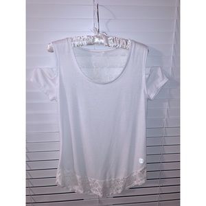 White cut out short sleeve shirt with lace